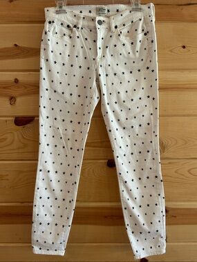J. Crew Women’s White Skinny Jeans with Navy Star Print, Size 27